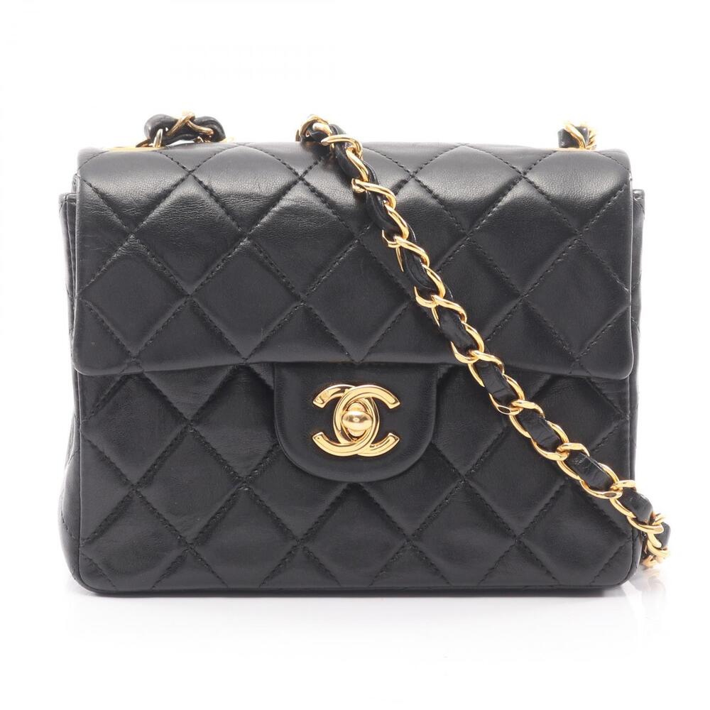 Chanel Matelasse Shoulder Bag Lambskin Sheepskin Black